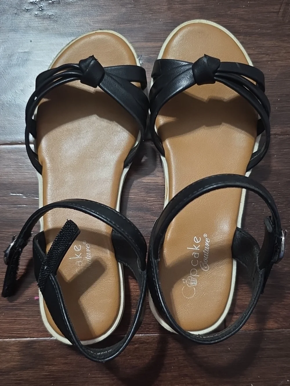 Cupcake Couture Girls' Black Strappy Ankle Sandals